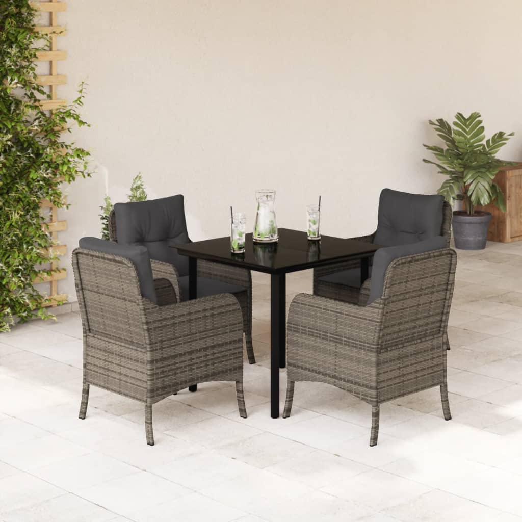 Set da Pranzo da Giardino 5 pz con Cuscini in Polyrattan Grigio