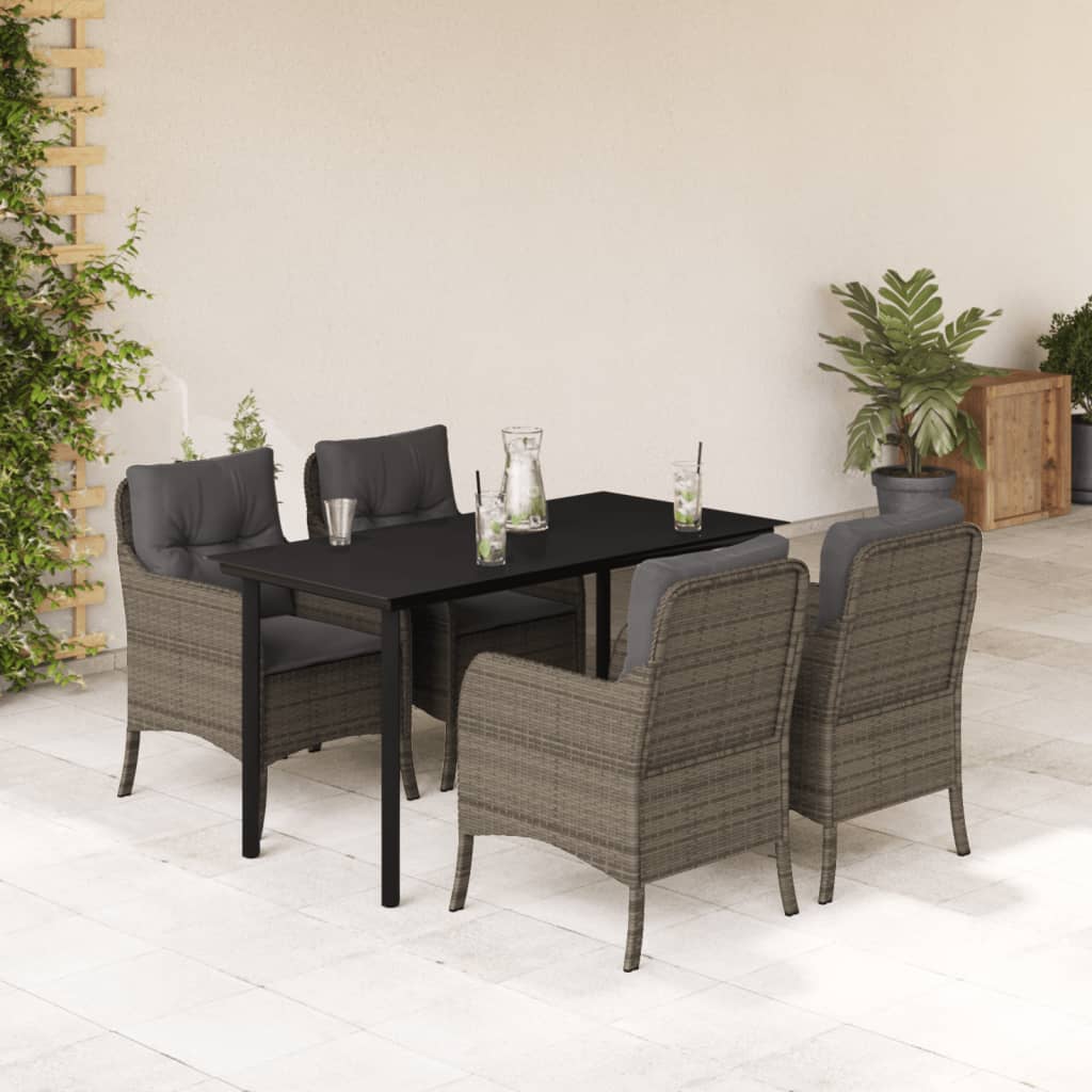 Set da Pranzo da Giardino 5 pz con Cuscini in Polyrattan Grigio - homemem39