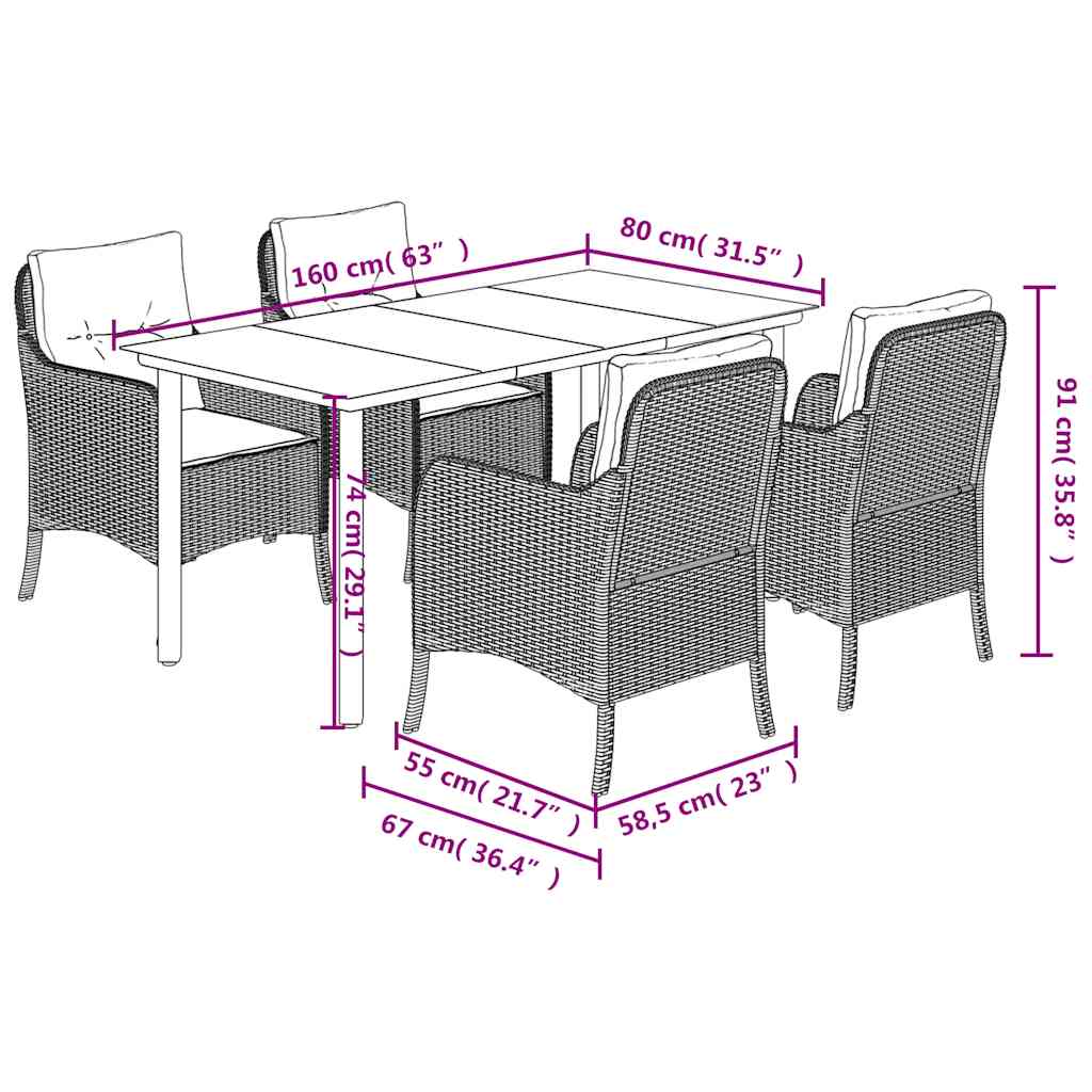 Set da Pranzo da Giardino 5 pz con Cuscini in Polyrattan Grigio | homemem39