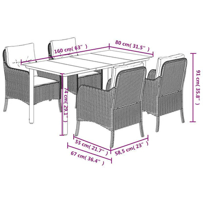Set da Pranzo da Giardino 5 pz con Cuscini in Polyrattan Grigio | homemem39