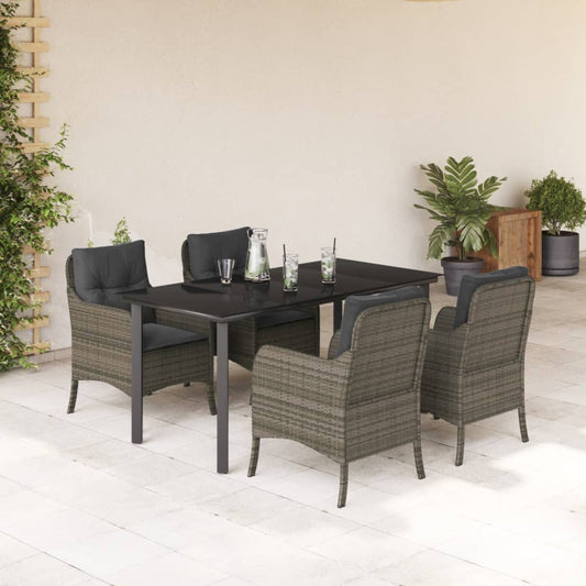 Set da Pranzo da Giardino 5 pz con Cuscini in Polyrattan Grigio - homemem39