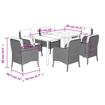 Set da Pranzo da Giardino 7 pz con Cuscini in Polyrattan Grigio | homemem39