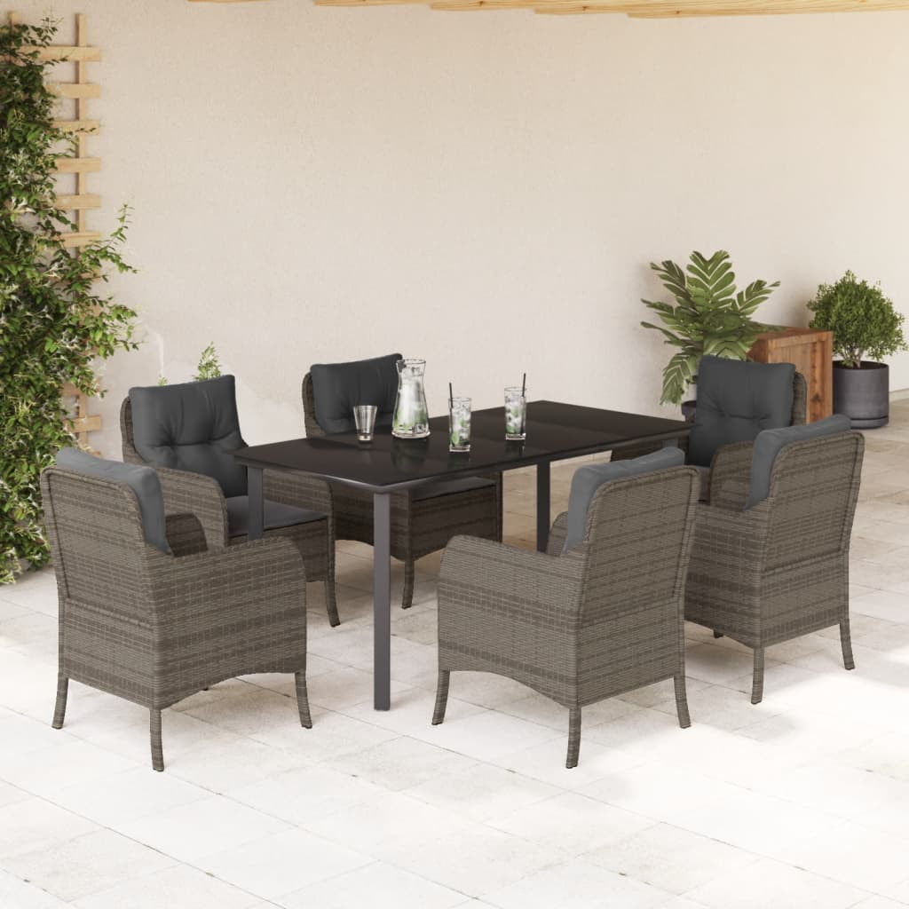 Set da Pranzo da Giardino 7 pz con Cuscini in Polyrattan Grigio - homemem39