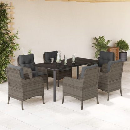 Set da Pranzo da Giardino 7 pz con Cuscini in Polyrattan Grigio - homemem39