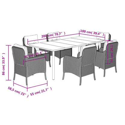 Set da Pranzo da Giardino 7 pz con Cuscini in Polyrattan Grigio | homemem39