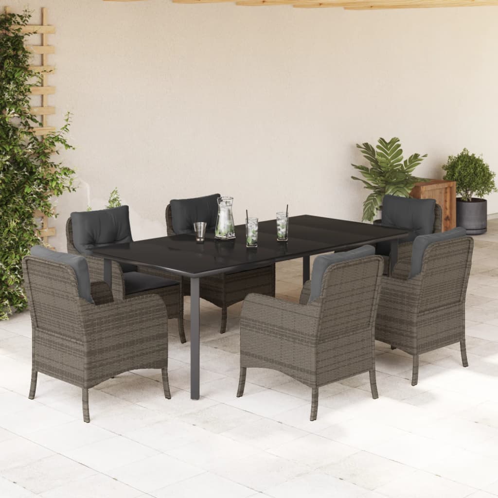 Set da Pranzo da Giardino 7 pz con Cuscini in Polyrattan Grigio - homemem39