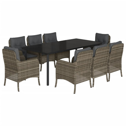 Set da Pranzo da Giardino 9 pz con Cuscini in Polyrattan Grigio - homemem39