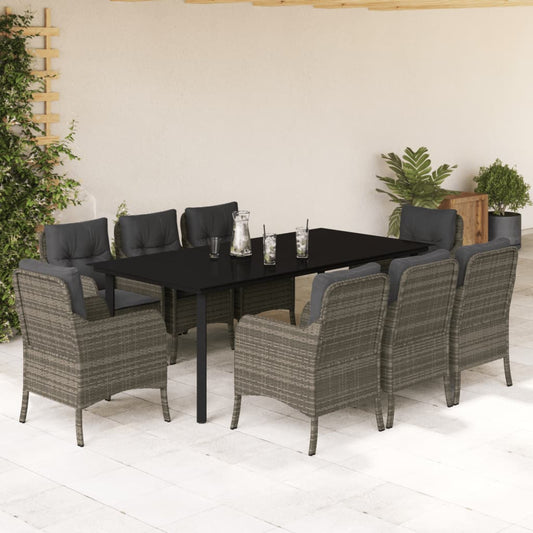 Set da Pranzo da Giardino 9 pz con Cuscini in Polyrattan Grigio - homemem39