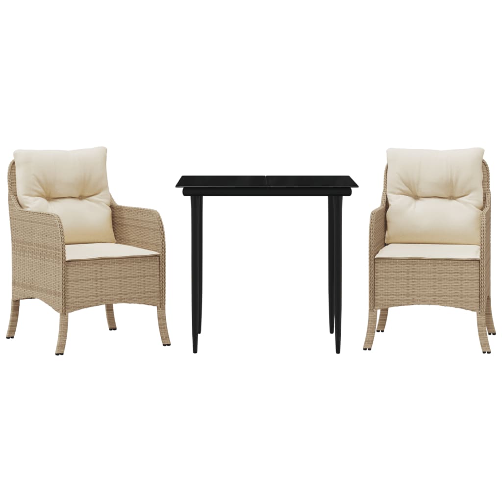 Set da Pranzo da Giardino 3 pz con Cuscini Beige in Polyrattan - homemem39