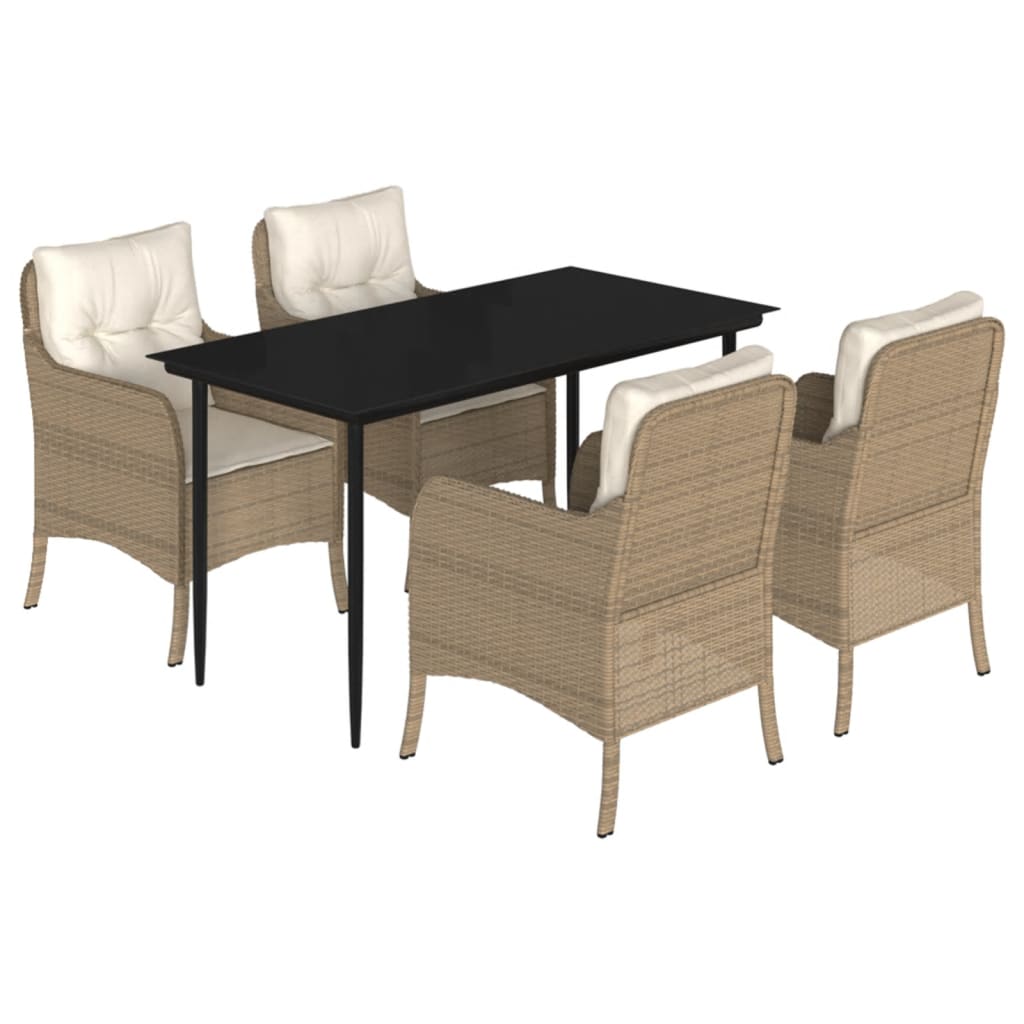 Set da Pranzo da Giardino 5 pz con Cuscini Beige in Polyrattan - homemem39