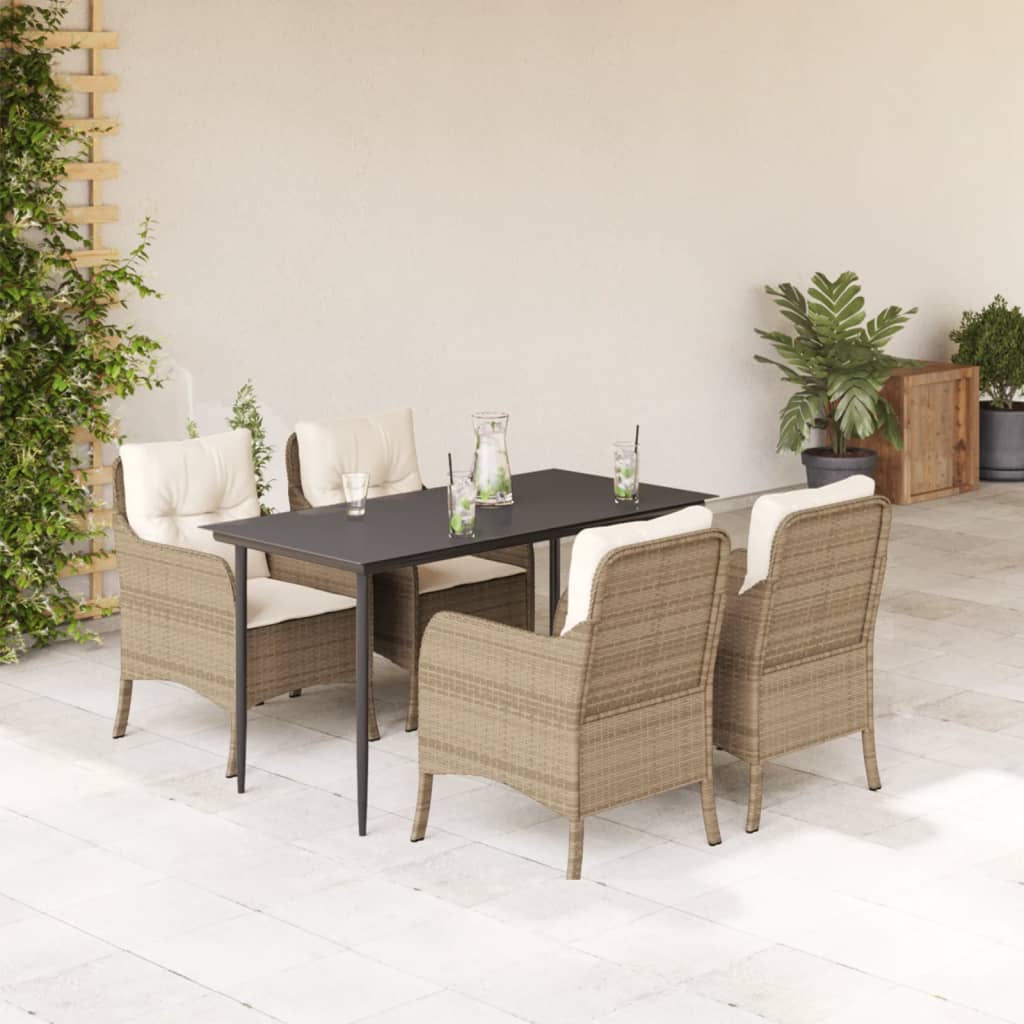 Set da Pranzo da Giardino 5 pz con Cuscini Beige in Polyrattan - homemem39