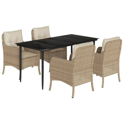 Set da Pranzo da Giardino 5 pz con Cuscini Beige in Polyrattan - homemem39