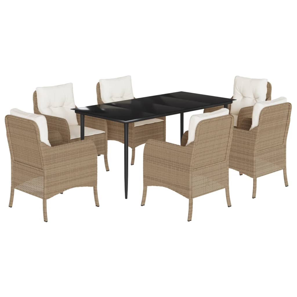 Set da Pranzo da Giardino 7 pz con Cuscini Beige in Polyrattan - homemem39