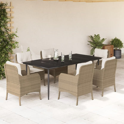 Set da Pranzo da Giardino 7 pz con Cuscini Beige in Polyrattan - homemem39