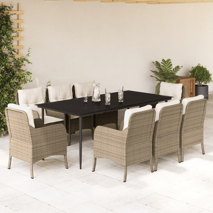 Set da Pranzo da Giardino 9 pz con Cuscini Beige in Polyrattan - homemem39
