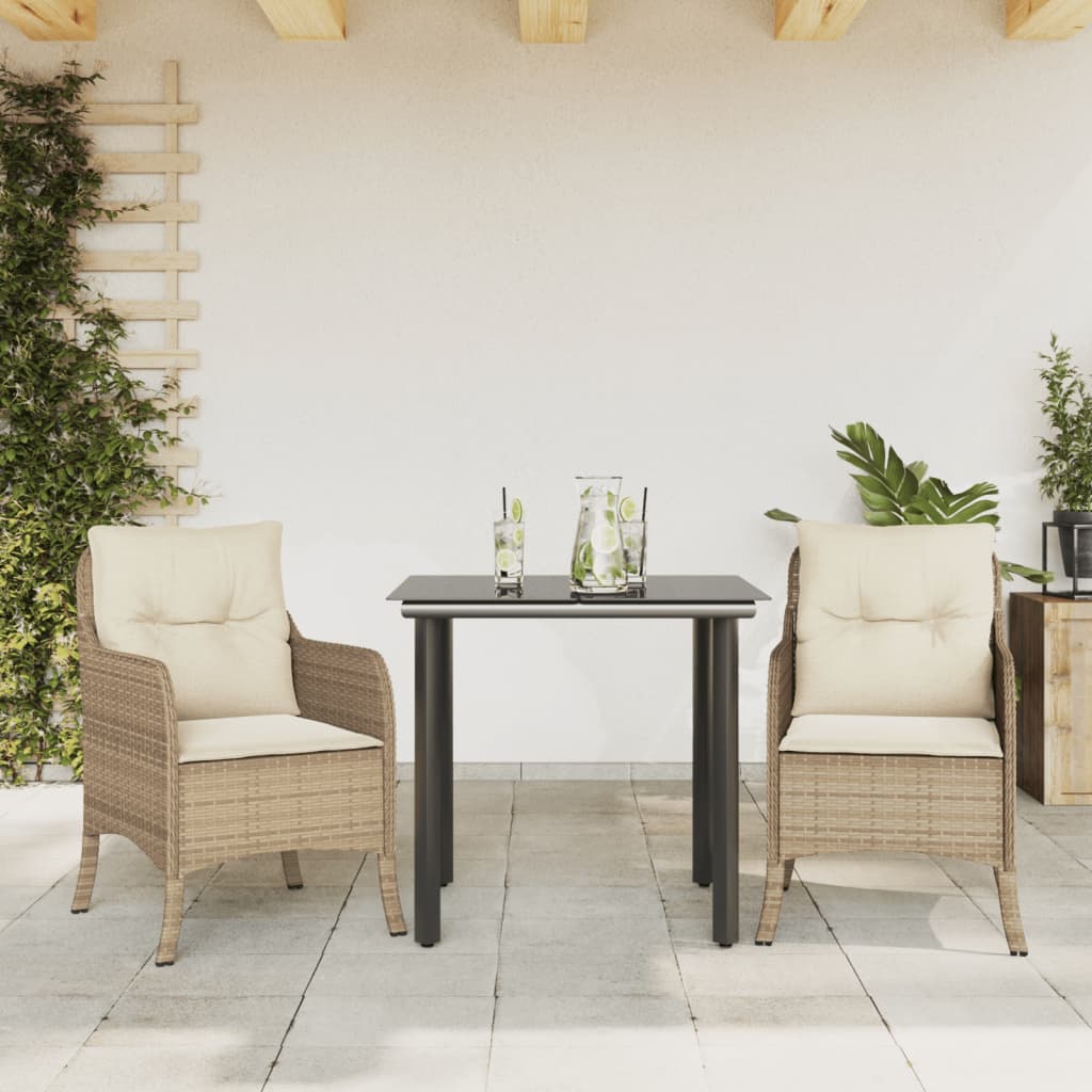 Set da Pranzo da Giardino 3 pz con Cuscini Beige in Polyrattan - homemem39