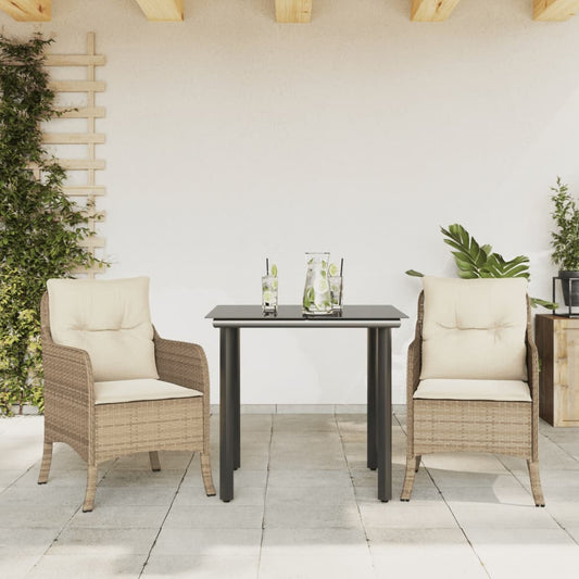 Set da Pranzo da Giardino 3 pz con Cuscini Beige in Polyrattan - homemem39