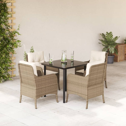 Set da Pranzo da Giardino 5 pz con Cuscini Beige in Polyrattan