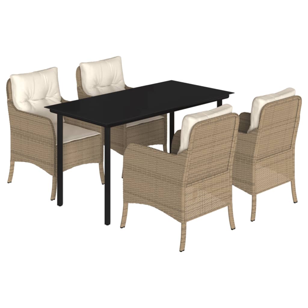 Set da Pranzo da Giardino 5 pz con Cuscini Beige in Polyrattan - homemem39