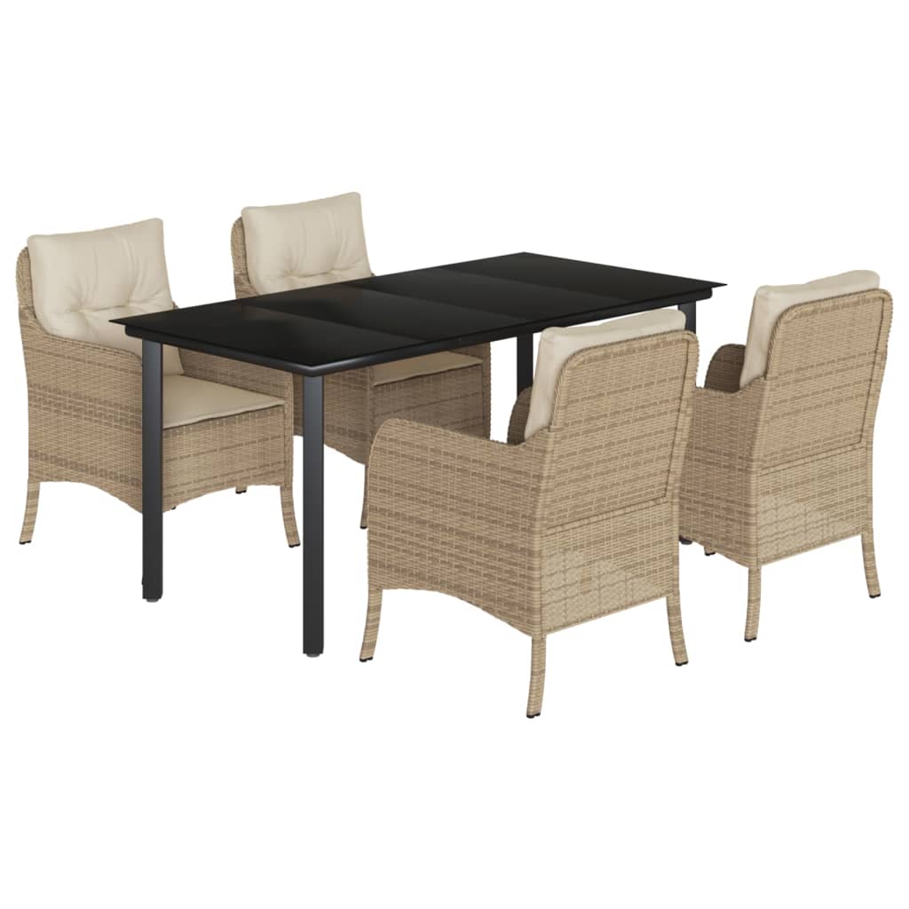 Set da Pranzo da Giardino 5 pz con Cuscini Beige in Polyrattan - homemem39
