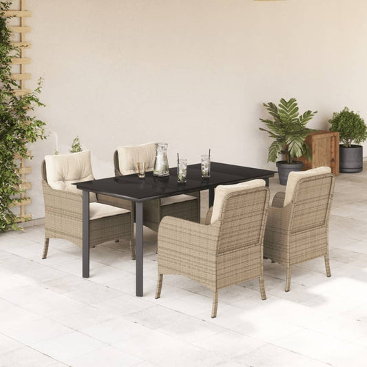 Set da Pranzo da Giardino 5 pz con Cuscini Beige in Polyrattan - homemem39