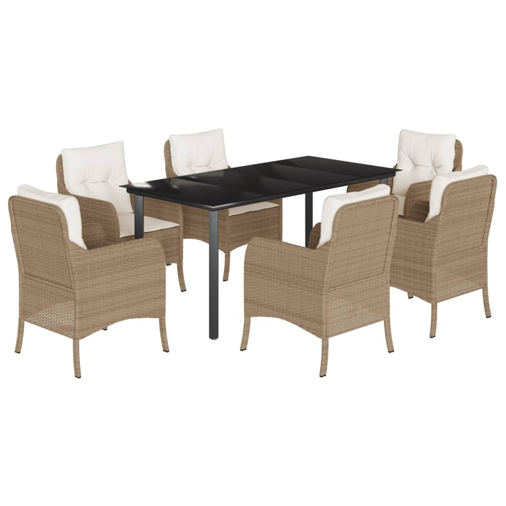 Set da Pranzo da Giardino 7 pz con Cuscini Beige in Polyrattan - homemem39