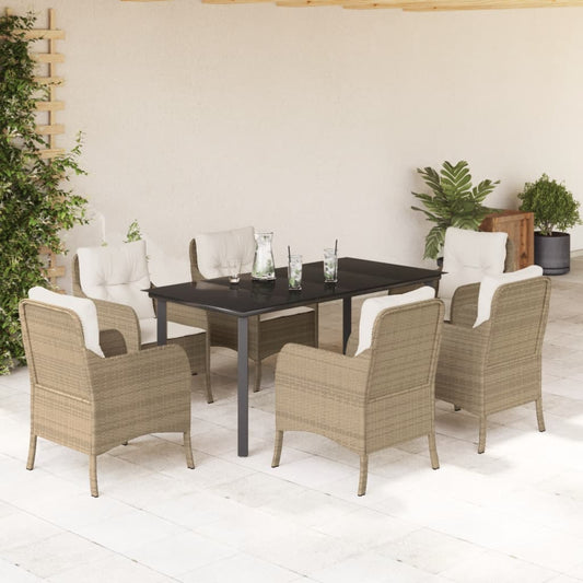 Set da Pranzo da Giardino 7 pz con Cuscini Beige in Polyrattan - homemem39