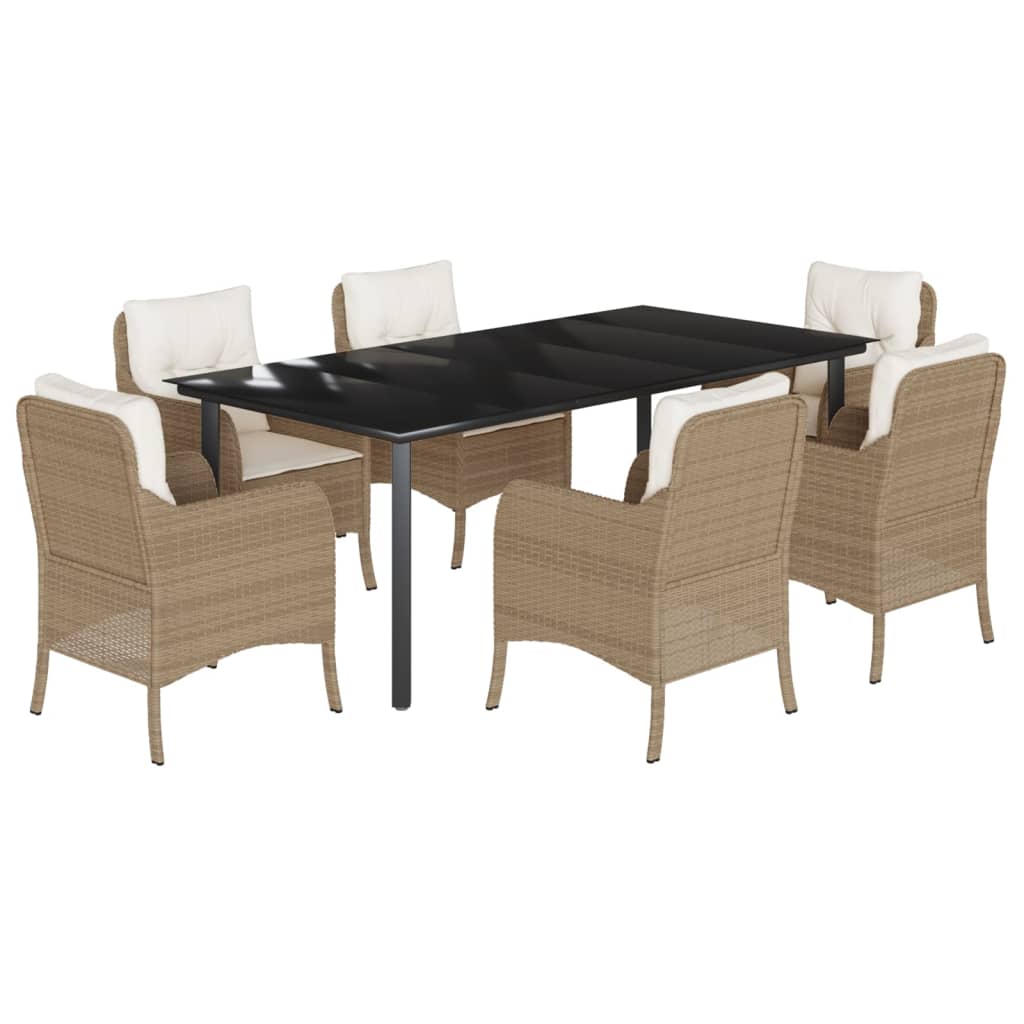 Set da Pranzo da Giardino 7 pz con Cuscini Beige in Polyrattan - homemem39