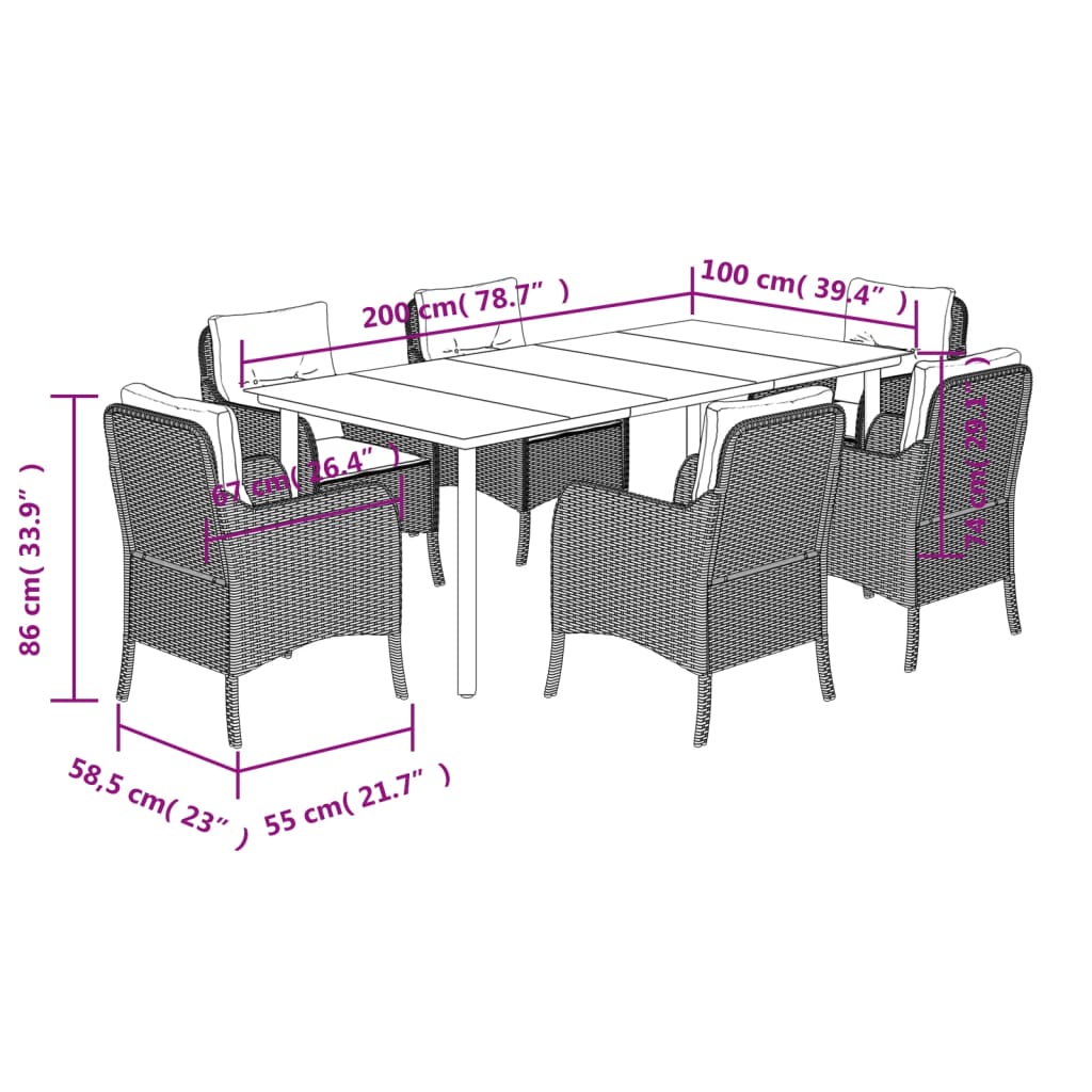 Set da Pranzo da Giardino 7 pz con Cuscini Beige in Polyrattan | homemem39
