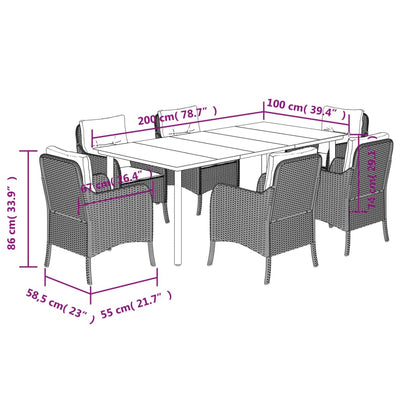 Set da Pranzo da Giardino 7 pz con Cuscini Beige in Polyrattan | homemem39