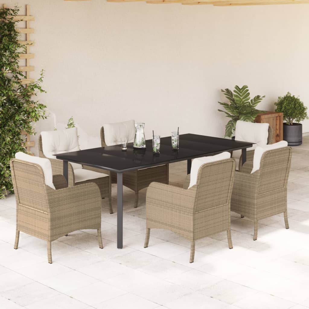 Set da Pranzo da Giardino 7 pz con Cuscini Beige in Polyrattan - homemem39