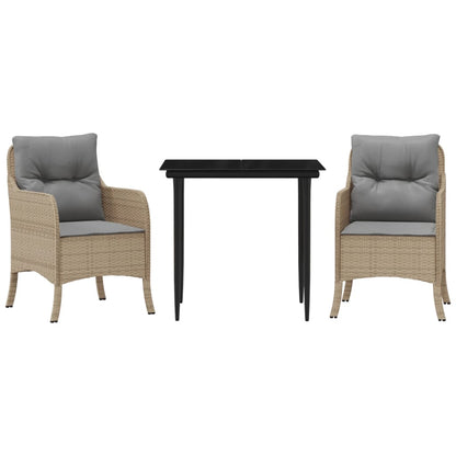 Set da Pranzo da Giardino 3 pz con Cuscini Beige in Polyrattan - homemem39