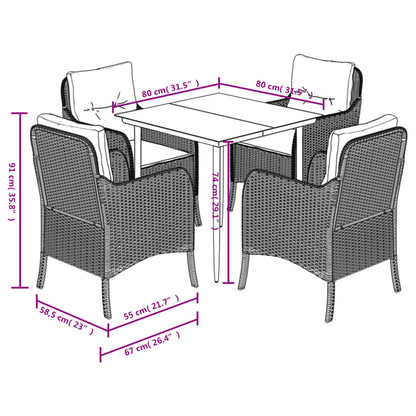 Set da Pranzo da Giardino 5 pz con Cuscini Beige in Polyrattan - homemem39