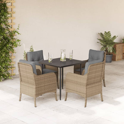 Set da Pranzo da Giardino 5 pz con Cuscini Beige in Polyrattan