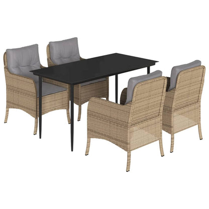 Set da Pranzo da Giardino 5 pz con Cuscini Beige in Polyrattan - homemem39