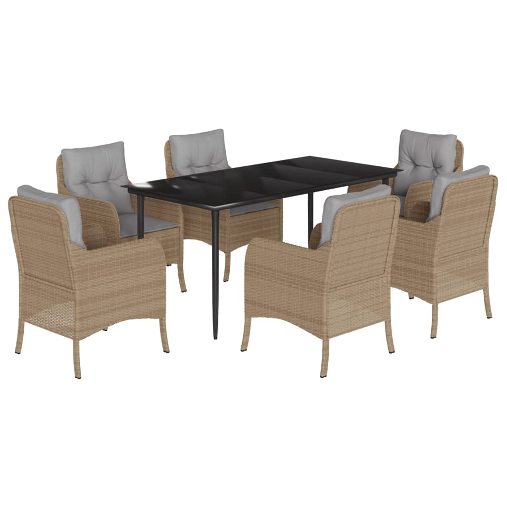 Set da Pranzo da Giardino 7 pz con Cuscini Beige in Polyrattan - homemem39