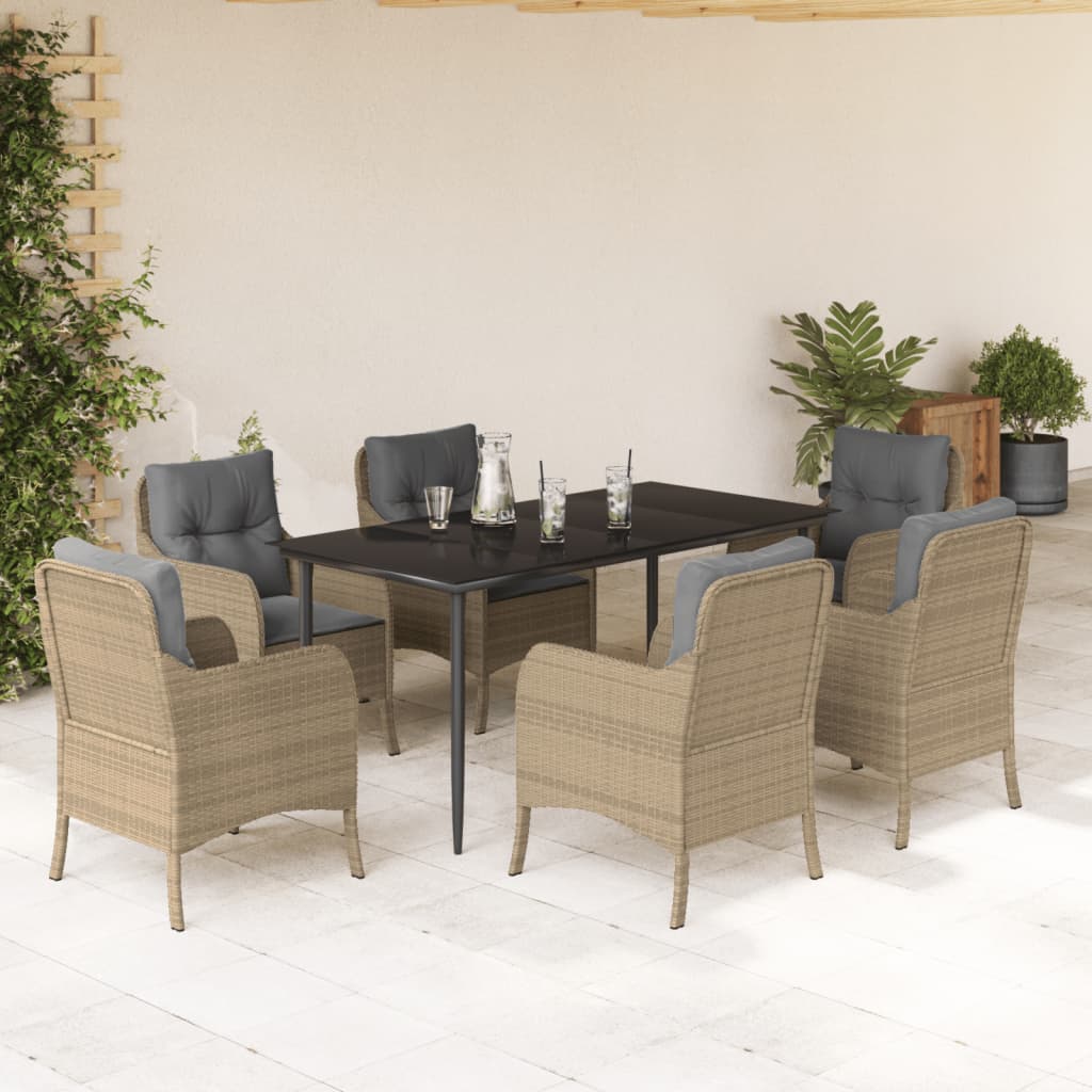 Set da Pranzo da Giardino 7 pz con Cuscini Beige in Polyrattan - homemem39