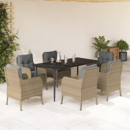 Set da Pranzo da Giardino 7 pz con Cuscini Beige in Polyrattan - homemem39