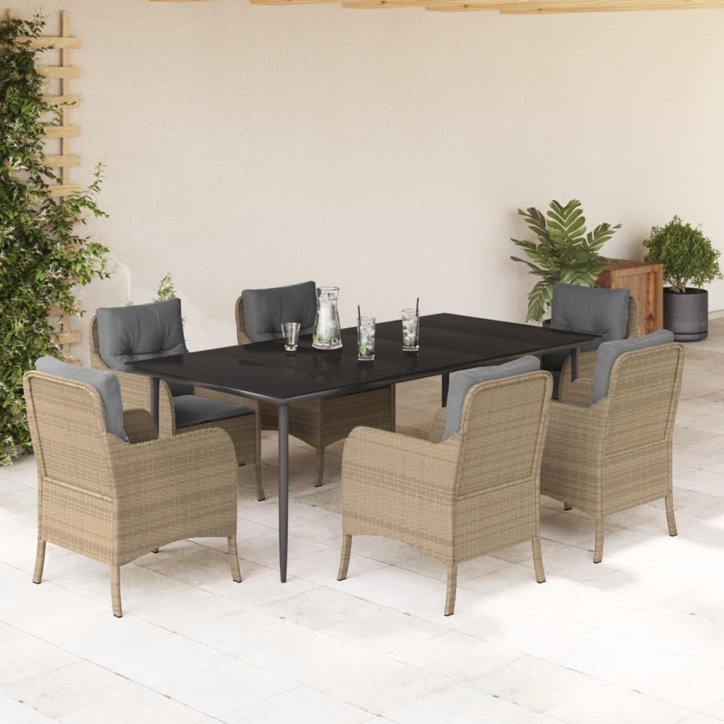 Set da Pranzo da Giardino 7 pz con Cuscini Beige in Polyrattan - homemem39