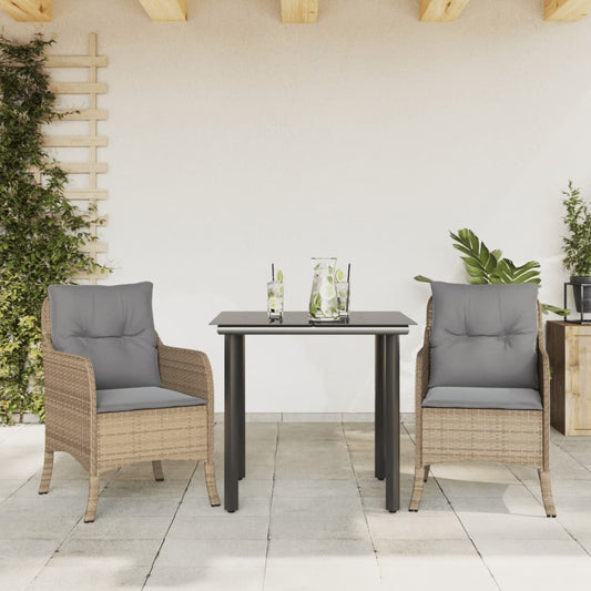 Set da Pranzo da Giardino 3 pz con Cuscini Beige in Polyrattan - homemem39