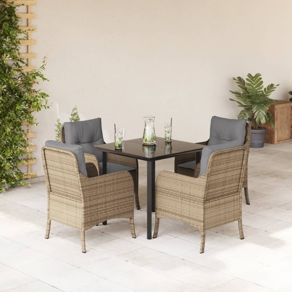 Set da Pranzo da Giardino 5 pz con Cuscini Beige in Polyrattan