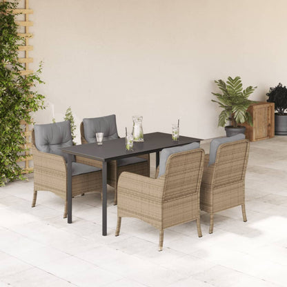 Set da Pranzo da Giardino 5 pz con Cuscini Beige in Polyrattan - homemem39