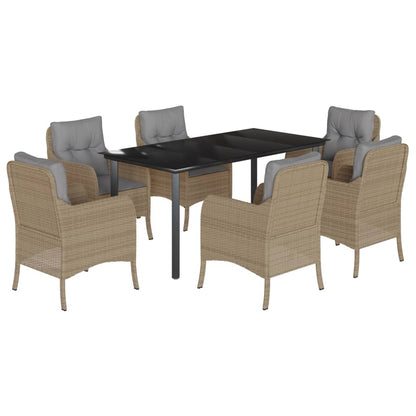 Set da Pranzo da Giardino 7 pz con Cuscini Beige in Polyrattan - homemem39