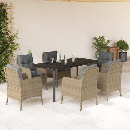 Set da Pranzo da Giardino 7 pz con Cuscini Beige in Polyrattan - homemem39