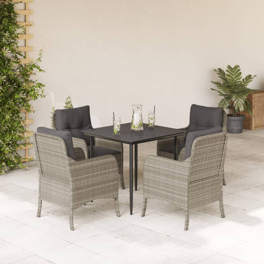 Set Pranzo da Giardino 5pz con Cuscini Grigio Chiaro Polyrattan - homemem39