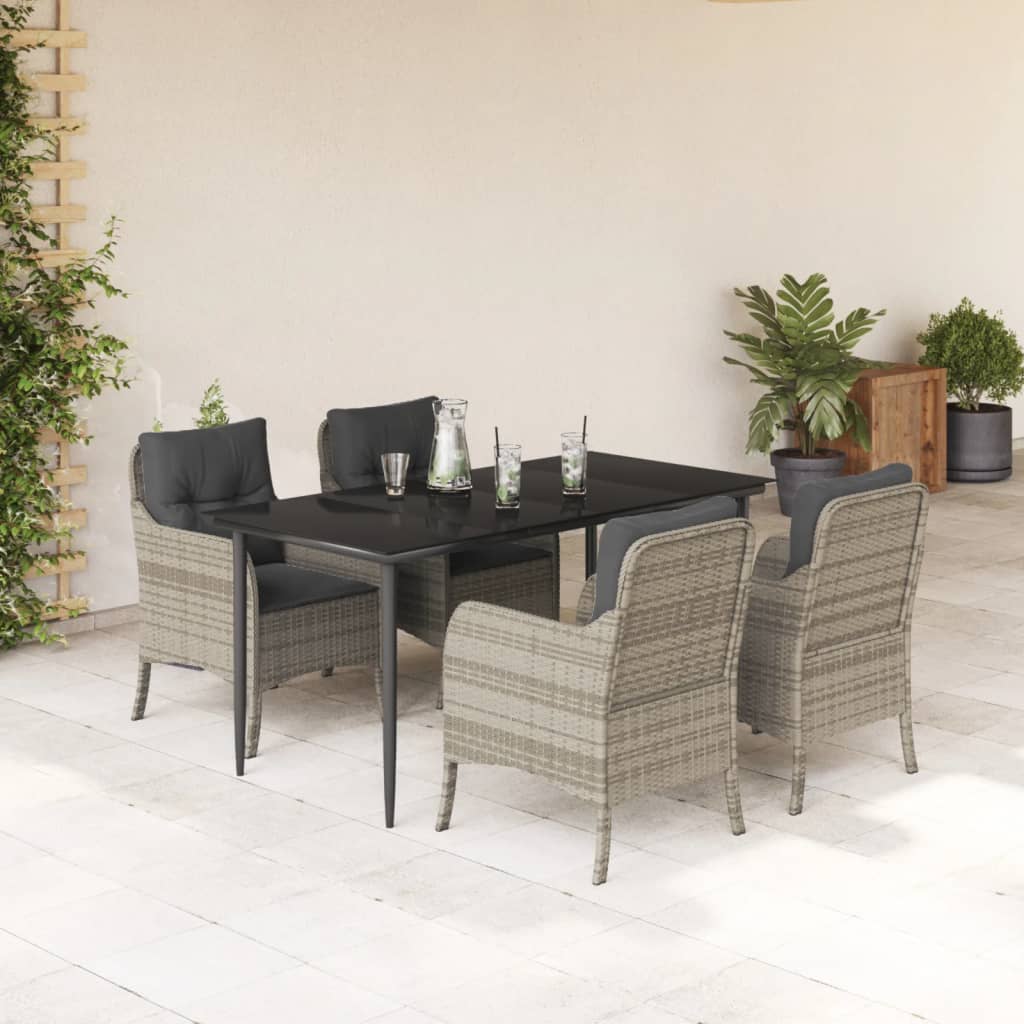 Set Pranzo da Giardino 5pz con Cuscini Grigio Chiaro Polyrattan - homemem39