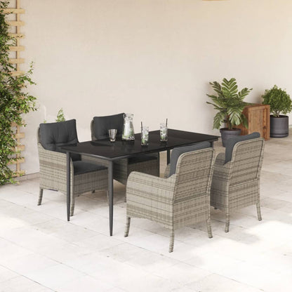 Set Pranzo da Giardino 5pz con Cuscini Grigio Chiaro Polyrattan - homemem39