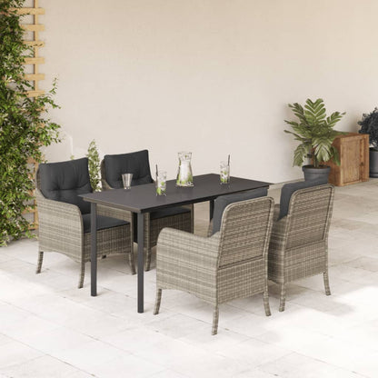 Set Pranzo da Giardino 5pz con Cuscini Grigio Chiaro Polyrattan - homemem39