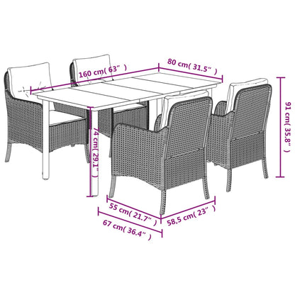 Set Pranzo da Giardino 5pz con Cuscini Grigio Chiaro Polyrattan | homemem39