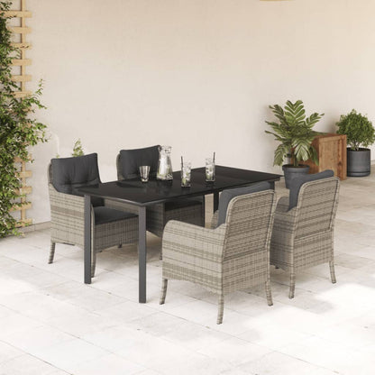 Set Pranzo da Giardino 5pz con Cuscini Grigio Chiaro Polyrattan - homemem39